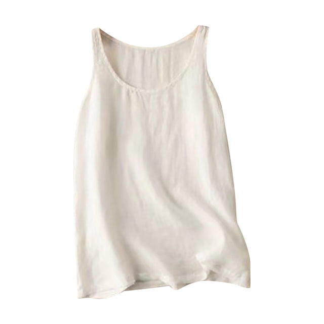 Dealovy Débardeurs en Coton et Lin pour Femmes Couleur Unie Col Rond Sans Manches Décontracté Léger