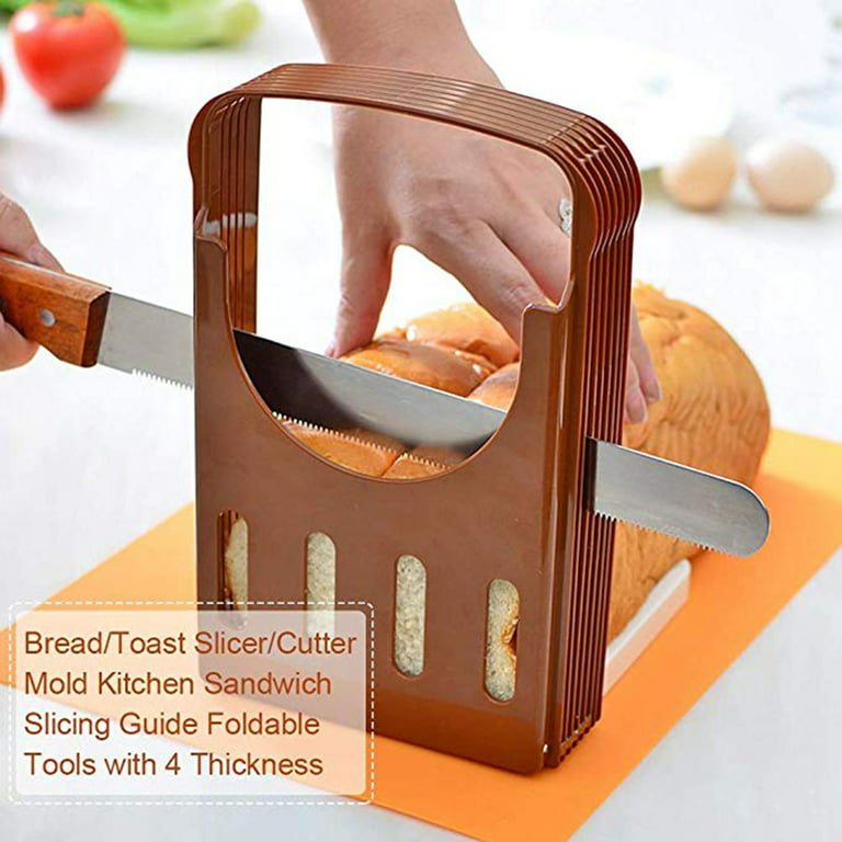 Herrnalise Bread Slicer Foldable Toast Evenly Cutting Tools Slice Helper Kitchen Home Tool Home Decoration, Size: 22, Brown