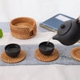 thumbnail image 4 of Clearance!Set of 6 Handmade Rattan Coaster, Round Wicker Drink Coasters Sets, Natural Trivets Cup Base Plates, Decor Coaster for Kitchen, Coffee Table, Brown, 3.1-6.2 Inch, 4 of 6