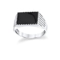 thumbnail image 3 of Metal Masters Mens Signet Pinky Ring Sterling Silver Black Enamel Inlay Milgrain Caved 10mm, 3 of 7