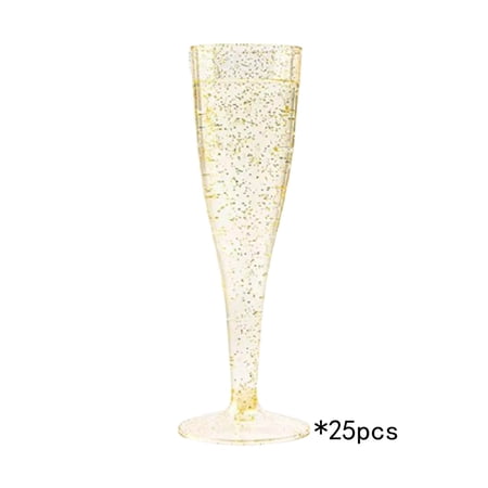 Deeceymbur Disposable Champagne Glasses 25 Pack Plastic Crystal Clear Cocktail Cups for Parties Weddings Events Elegant Sturdy Easy Cleanup
