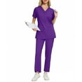 thumbnail image 3 of Garbnen Women's Scrubs Set Stretch V-Neck Women's Scrub Tops & Cargo Pants Nurse Uniform with Pockets, 3 of 4