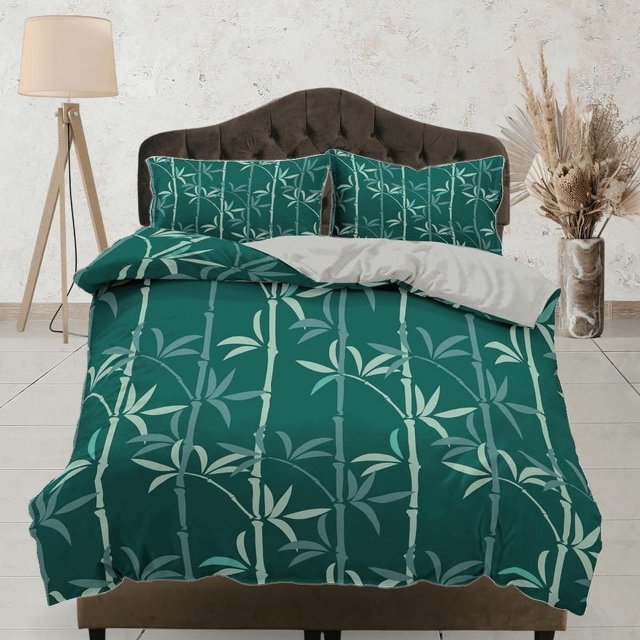 Lucky Bamboo Doona Cover Botanical, Colcha Verde Juego de Cama para Dormitorio