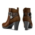 thumbnail image 4 of Pennysue Women's Brown Wide Width Ankle Boots With Buckle And Zipper Chunky Heel Ankle Strap Zip Boots For Ladies Size 8, 4 of 7