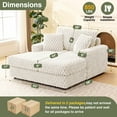 thumbnail image 5 of AMZFUN Oversized Chaise Lounge Chair, 53"W Upholstered Corduroy Sofa with 2 Pillows, No Assembly Modern Deep Seat, Comfy For Living Room, White, 5 of 8