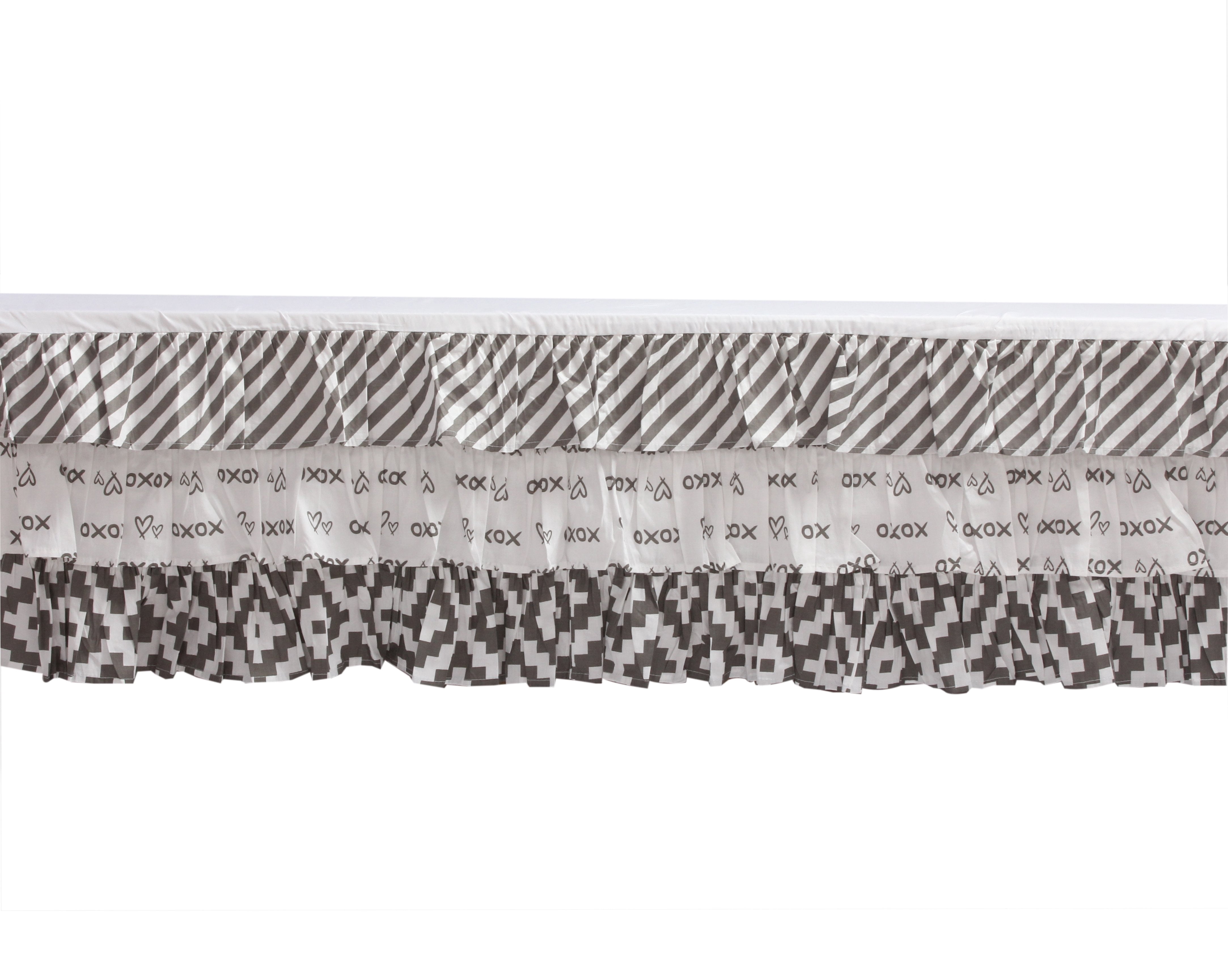 Bacati - Multiple Options of Crib or Toddler Bed Skirt or Dust Ruffle 100% Cotton Percale, Aztec Love Grey