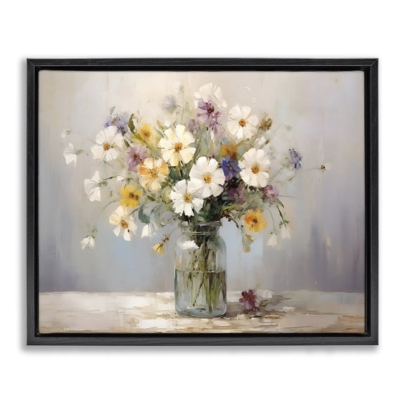 Stupell Industries Wildflowers in Glass Jar Plants & Flowers Painting Black Floater Framed Canvas Art Print Wall Art, 21 x 17