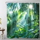 thumbnail image 3 of Cortina de ducha con ganchos de bosque de jungla, 180 x 200 cm, cortina de baño con hojas de plátano verde y plantas tropicales, resistente al agua, a prueba de moho, cortina de tela de, 3 of 4