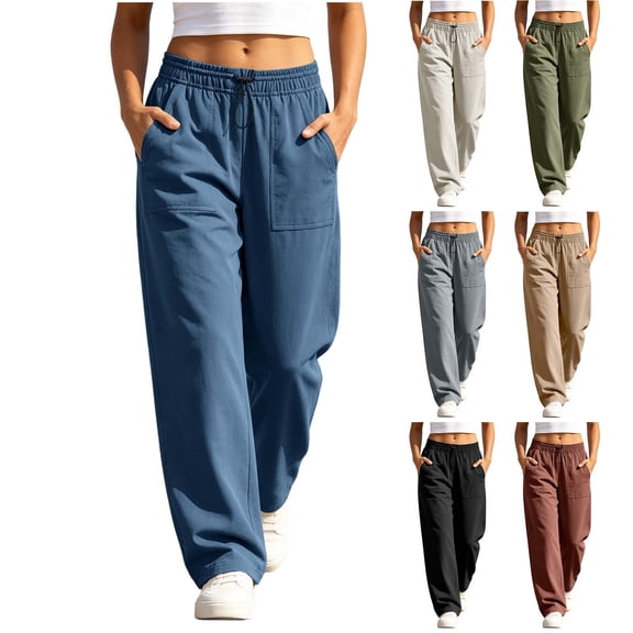 QSXADF Women High Waisted Cargo Pants Wide Leg Pants Sporty Jogger Cargo Pants with Elastic Cuff and Drawstring for Activewear Lifestyles Women s Pants