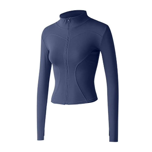 Chaqueta deportiva para exteriores para mujer, sencilla, ajustada, de poliéster y elastano. L Azul Profundo