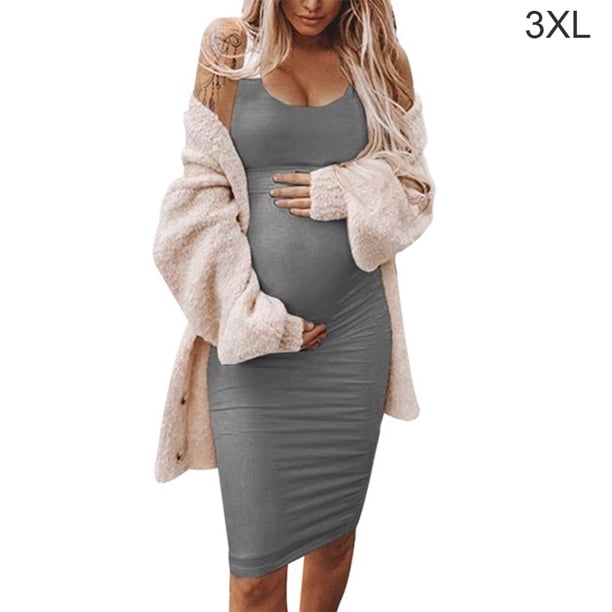 Sonducket Vestido Mujer Embarazada Sin Mangas Vestido Corto Mujer Embarazada Sin Mangas Color Sólido Ropa De Verano Prendas para la parte del cuerpo Gris 3XL
