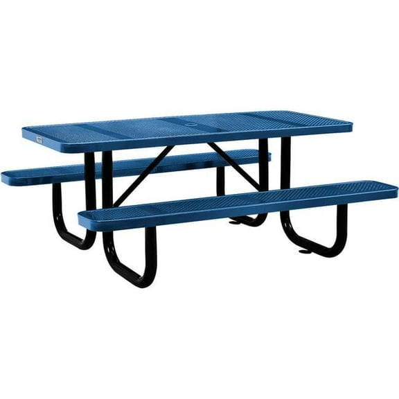 6 ft. Rectangular Outdoor Steel & Perforated Metal Picnic Table, Blue