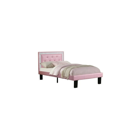Full Size Platform Bed Victorian Style Wooden Bed Frame Pink Tufted Headboard