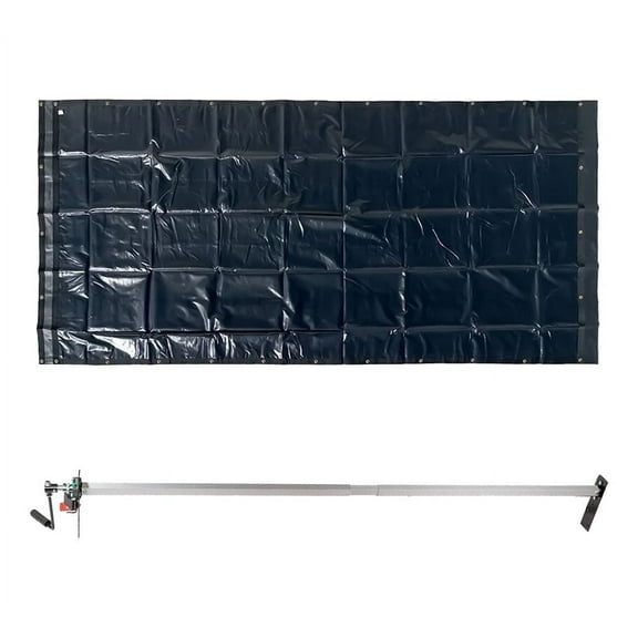 Dump Truck Tarp Kit 7'6" x 22' Asphalt Vinyl Tarp w/ 6" Double Pocket & Grommets 18oz and Manual Cab Level Hand Crank Tarp Roller Kit for Dump Trucks