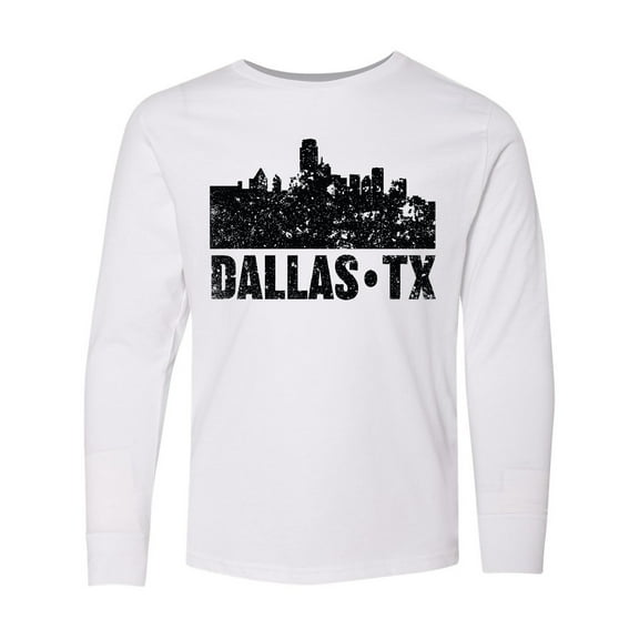 Inktastic Dallas Texas City Skyline with Grunge Long Sleeve Youth T-Shirt