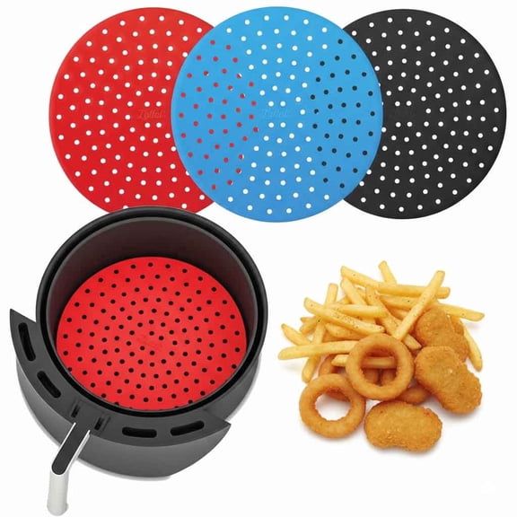 USTOP 3 Pack Reusable Air Fryer Liners,8" Round Silicone for 5-7QT Fryers Air Fryer Liners,Easy to Clean Air Fryer Accessories,Non-Stick Parchment Paper Replacement.