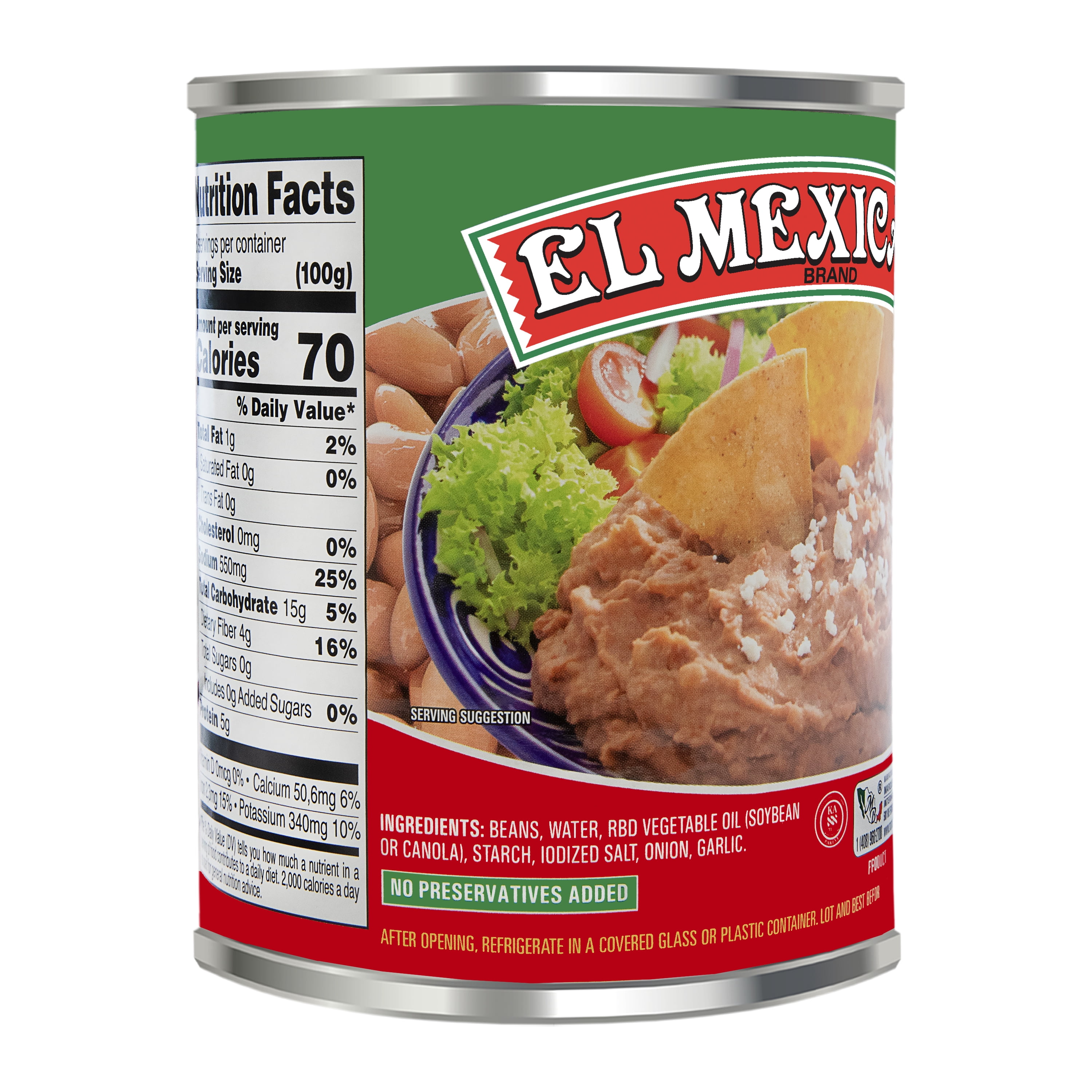 El Mexicano Refried Beans, Frijoles Bayos Refritos, 28 oz Can