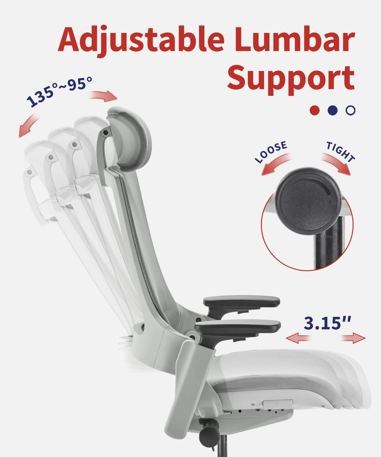 CLATINA Adjustable Height 3D Arm Rest Lumbar Support Home Office Swivel Chairs 