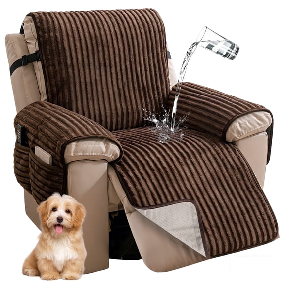 WETRBWEH Recliner Chair Cover with Pockets, Waterproof Non-Slip Washable Recliner Cover Furniture Protector for Home, Brown 23"