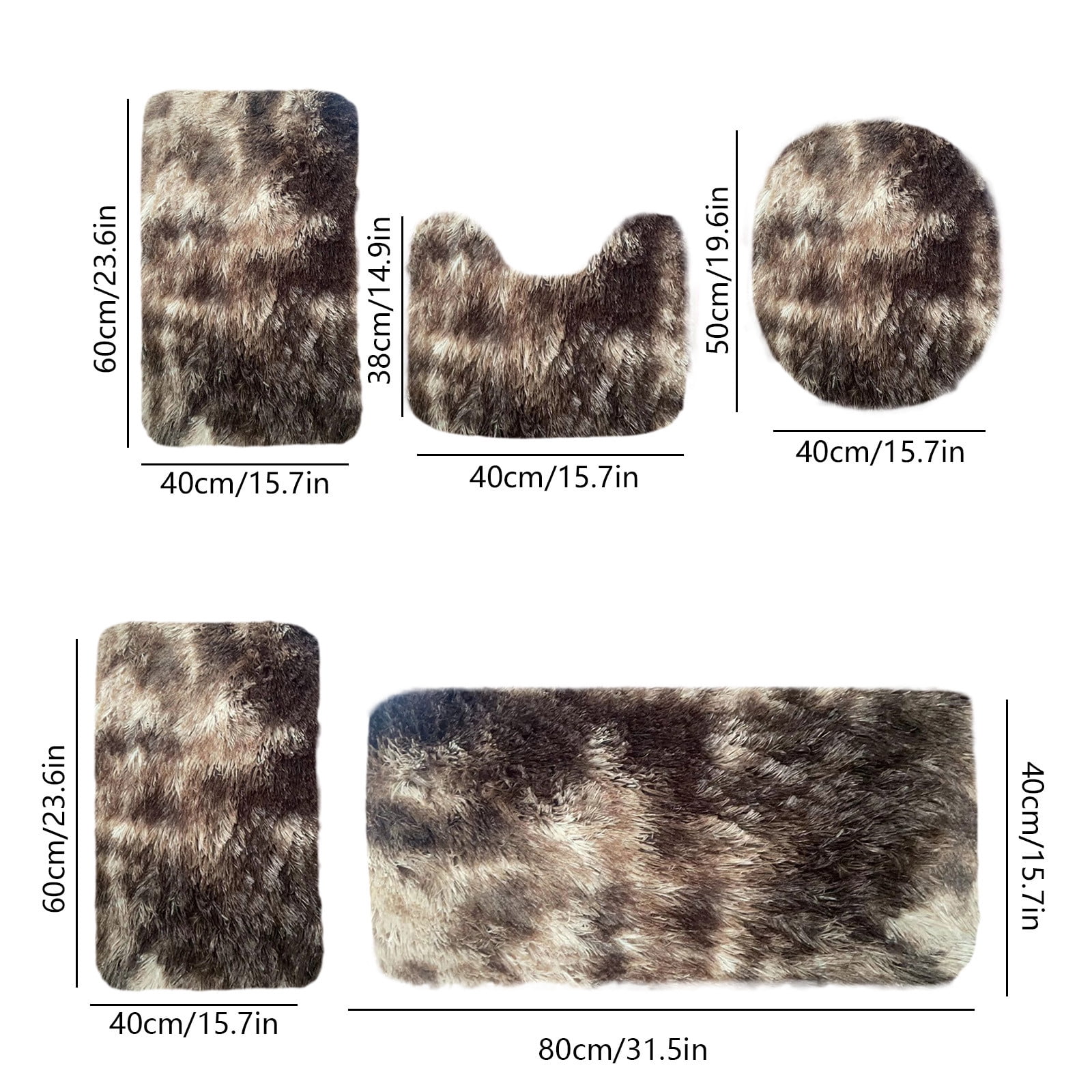 5-Piece Mixed Color Bathroom Rugs Set, Non Slip Long Plush Mat, Water Absorbent Toilet Carpet for Shower Floor