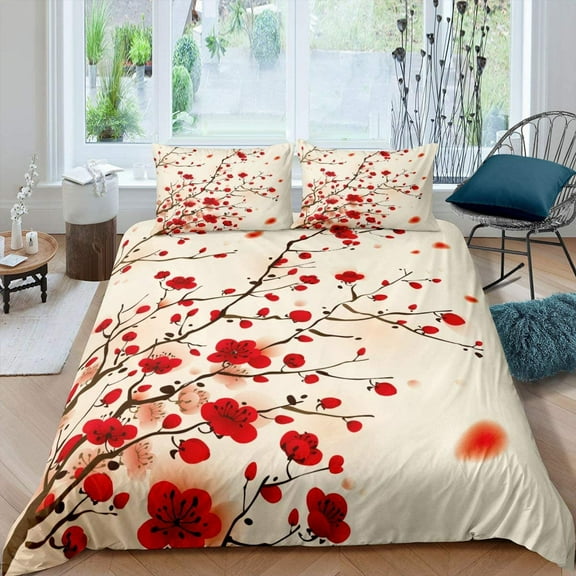 Cherry Blossoms Bedding Set Pink Floral Comforter Cover For Girl Teen Women Petal Flowers Duvet Cove