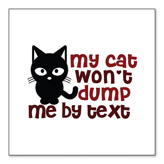 DistinctInk Custom Bumper Sticker - 3" x 3" Decorative Decal - White Background - My Cat Won't Dump Me By Text