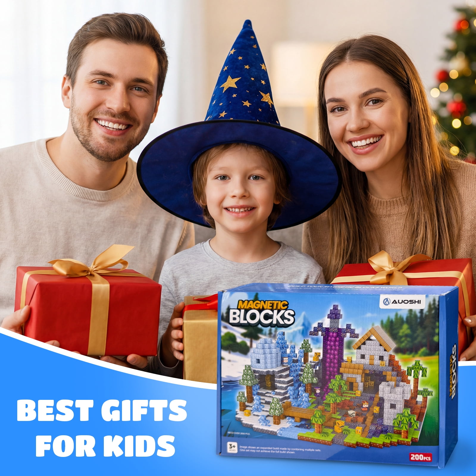 AUOSHI 200 PCS Magnetic Tiles & Building Blocks,ABS Magnetic Cubes, Strong Magnet STEM Educational Learning Toys,Creative Construction Play Set with Storage Bag for Toddlers Kids Boys Girls 3+