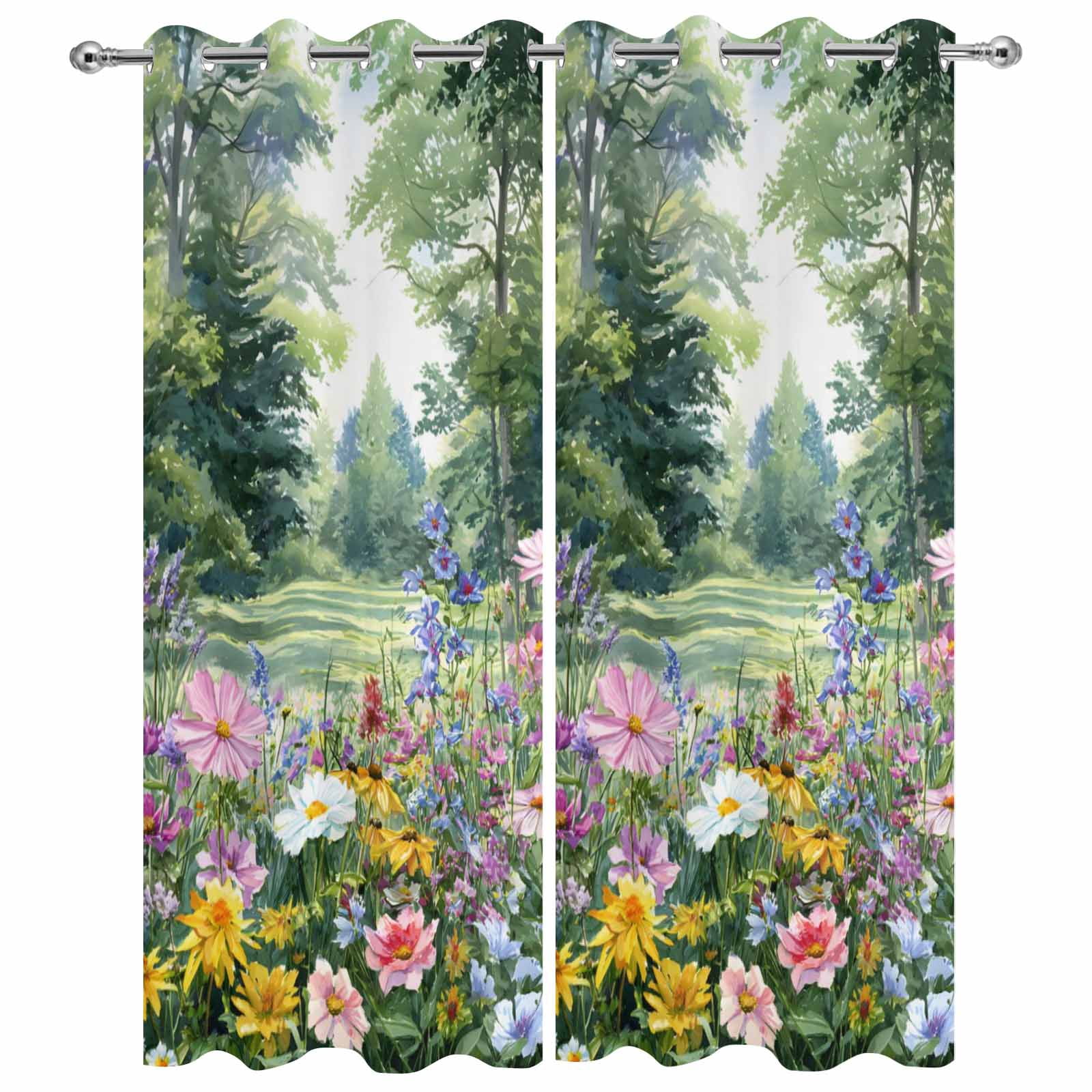 Outdoor Curtains for Patio Waterproof, Colorful Floral Spring Outdoor Privacy Panels Grommet, Daisy Green Forest Pastoral Blackout Outside Curtains for Porch/Cabana/Pergola/Gazebo 54"x84", 2 Panels