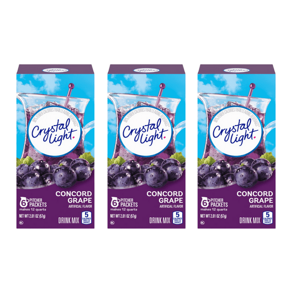 Crystal Light Concord Grape Artificially Flavored Powdered Drink Mix, 6 ct Pitcher Packets 2.1 oz (Pack of 3)