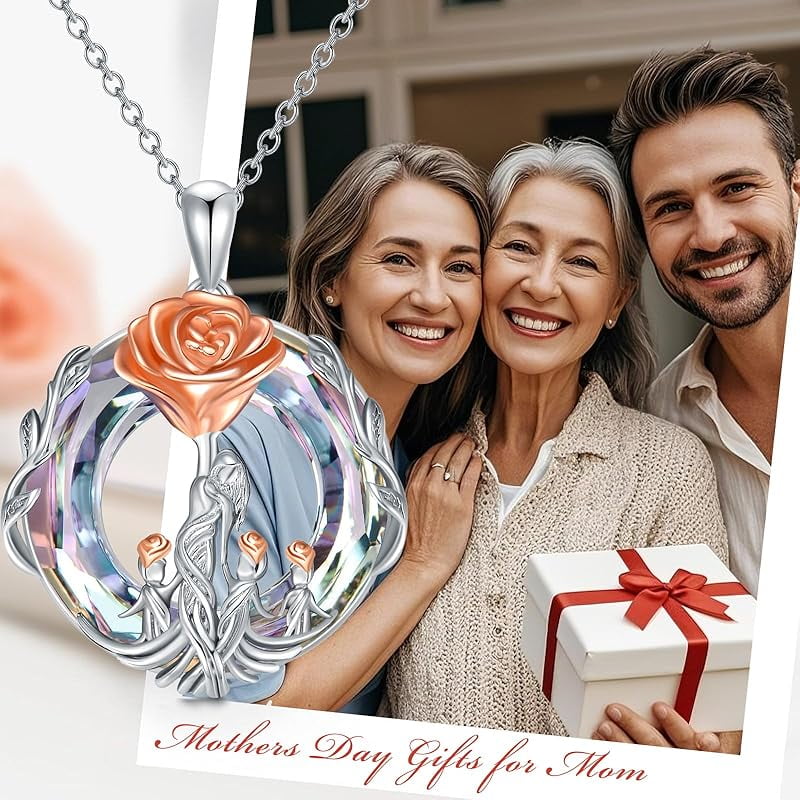 JKR Gifts for Mom 925 Sterling Silver Rose Flower Necklace Mother and 1-5 Daughters/Sons Jewelry Birthday Gifts for Women Wife Grandma