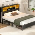 thumbnail image 2 of Homieasy Full Platform Bed with Bookcase Headboard and LED Light, Black, 2 of 8