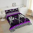 thumbnail image 4 of Erosebridal Sport Racing Checkered Bedding Sets Queen with Comforter, Purple Duvet Insert, Chic Honeycomb Decor, Lightweight, 4 of 8