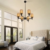 6-Head Pendant Light, Dimmable, Industrial Ceiling Hanging Lamp for Dining Table 110-130V