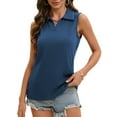 thumbnail image 2 of Sleeveless Collared Shirts for Women V Neck Tank Tops Fitted Dressy Casual Work Blouses Office Dark Blue S, 2 of 6