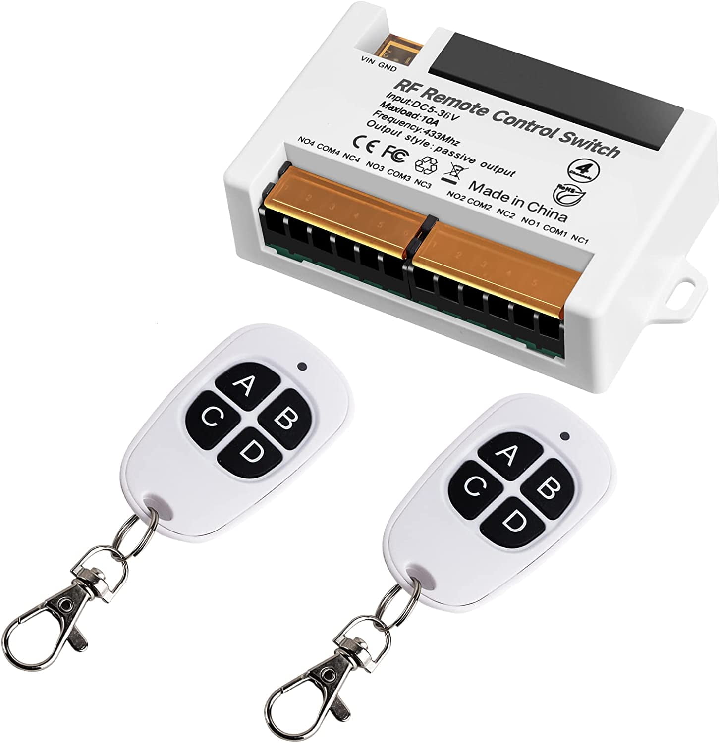 eMylo Wireless Relay Switch, DC 6V 12V 18V 24V 30V 4 Channel 433Mhz RF