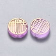 thumbnail image 2 of 100pcs Transparent Spray Painted Glass Beads with Glitter Powder Flat Round Orchid 12x4mm Hole: 1mm, 2 of 2