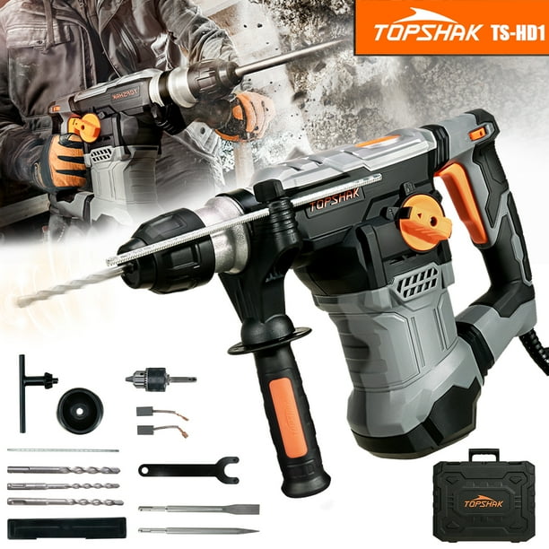 Topshak Ts Hd1 1500w 6j Sds Plus Chuck Portable Electric Rotary Hammer Impact Drill 6 Level Variable Speed 4 Functions Drill Hammer Rotary Hammer Drill Chisel Position Adjustment Walmart Com