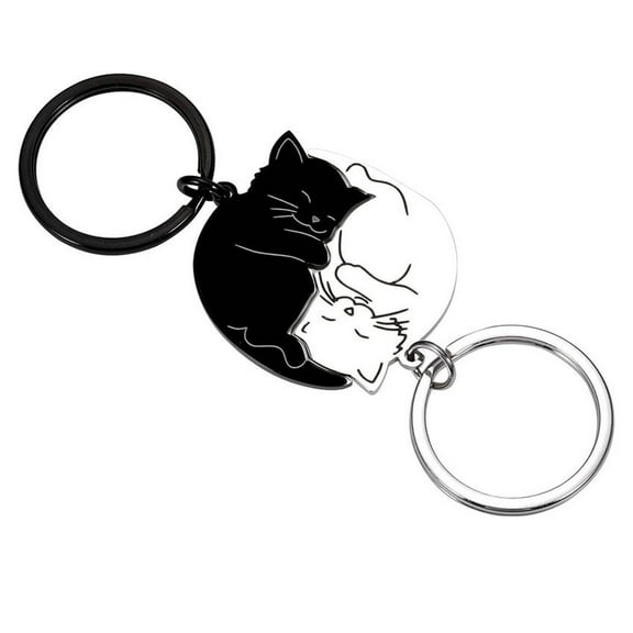 RAGUPEL Key Holder, Black & White Cat Keychains Key Rings, Cute & Creative Design Friendship Key Ring Keychain Lanyard,Model32