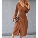 thumbnail image 2 of Vestido de manga larga con cuello en V Vestido casual elástico de cintura alta con botones para uso diario Naranja M, 2 of 8
