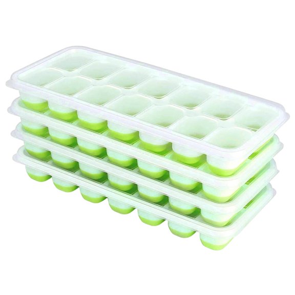 Ice Cube Trays for Freezer - 4 Pack 56 Cubes, Easy to Release Silicone Ice Trays with Spill-Resistant Lids, Reusable Ice Tray,Stackable and BPA-Free, for Cocktails, Drinks,and Ice Coffee
