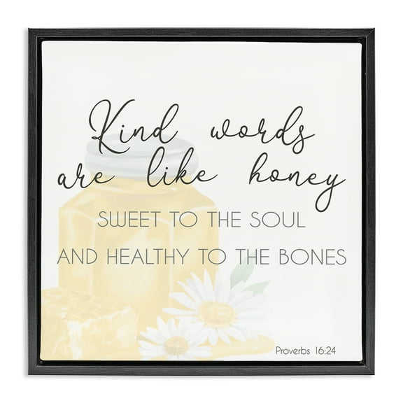 Stupell Industries Kind Words Like Honey Plants & Flowers Painting Black Floater Framed Canvas Art Print Wall Art, 18 x 18