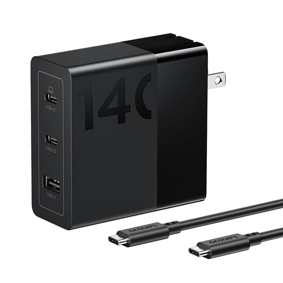 Lenovo Chargeur USB‐C 140 W, Adaptateur d'Alimentation GaN avec Charge Rapide à 3 Ports, Compatible PD 3.1, Noir, pour ThinkPad, MacBook, iPhone, Samsung Galaxy, avec