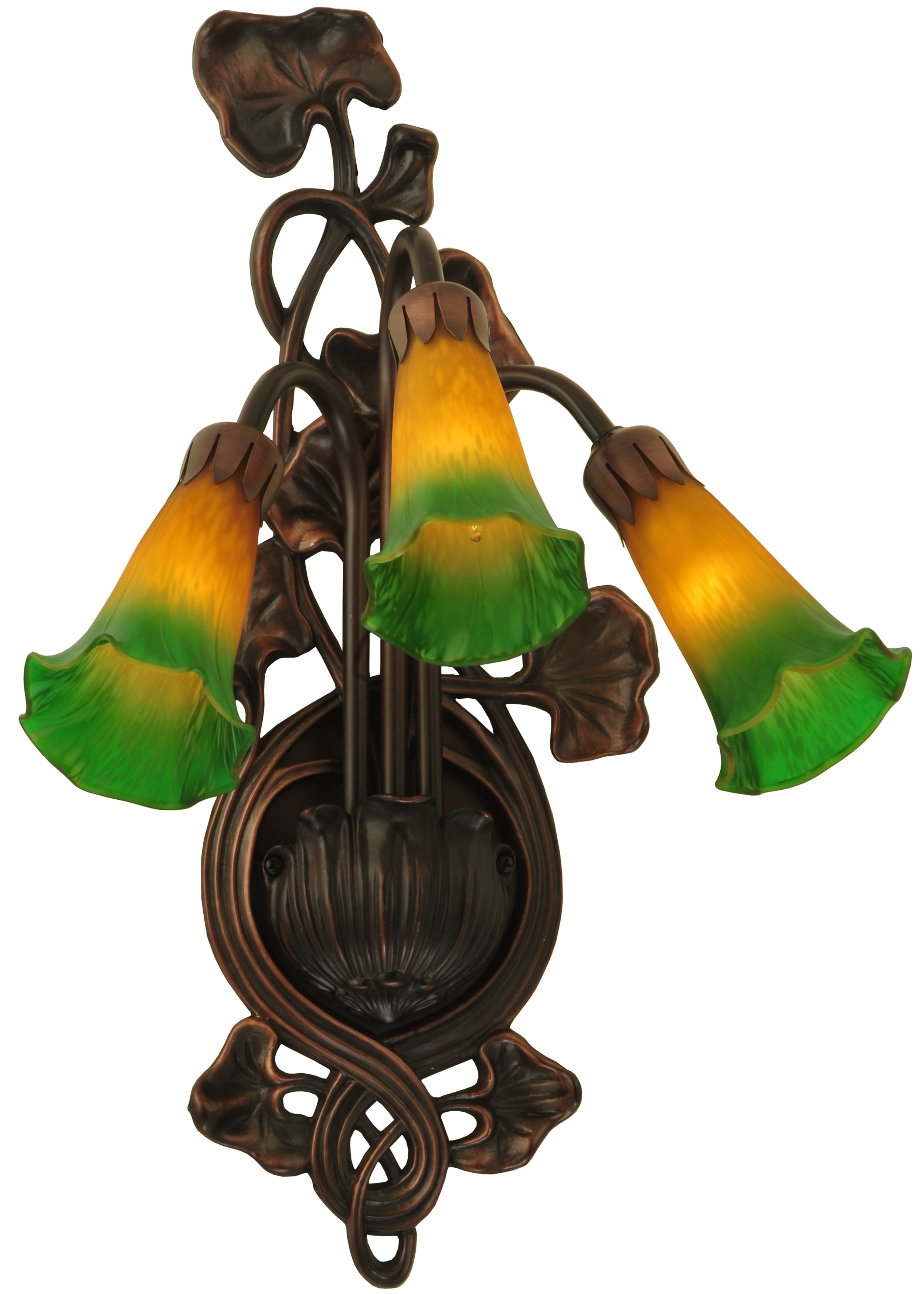 10.5"W Amber/Green Pond Lily 3 Light Wall Sconce