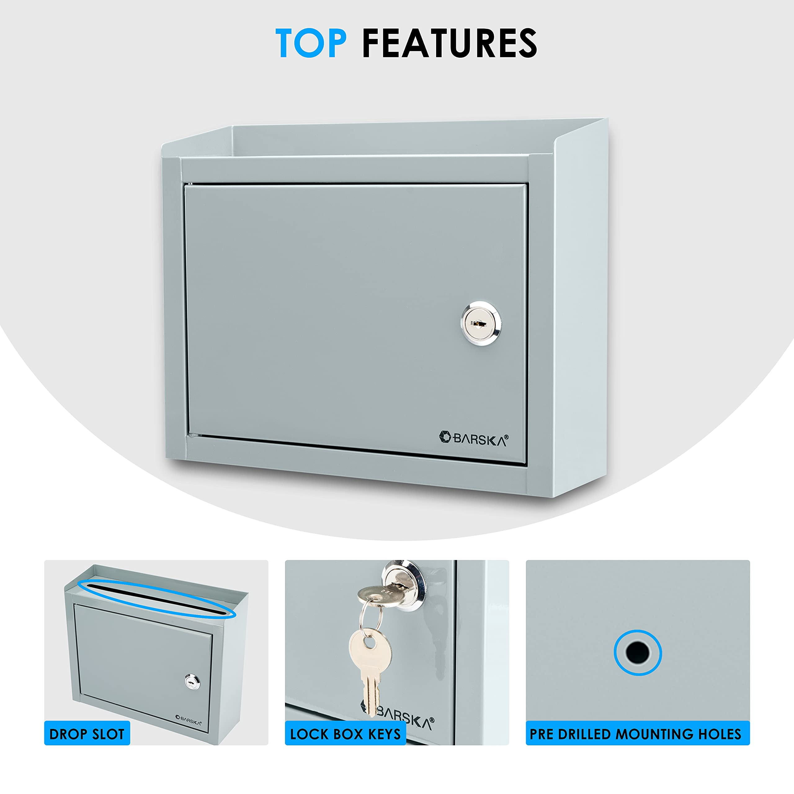 Barska Wall Mount Multi-Purpose Locking Mail Suggestion Drop Box with Key Lock for Home Office Classroom CA2