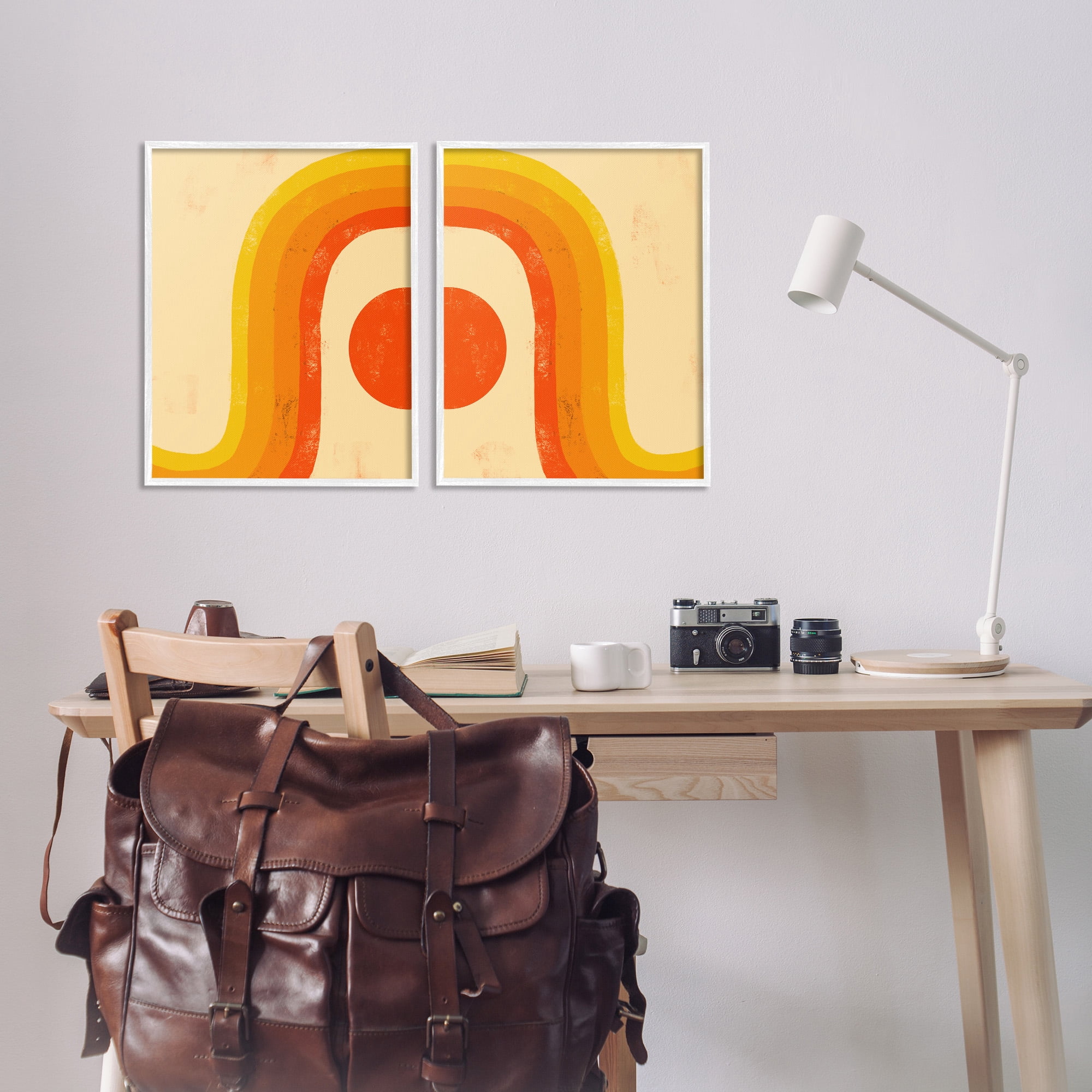 Stupell Industries Sun Setting Under Warm Tone Rainbow Abstract Painting White Framed Art Print Wall Art, 16 x 20, Set of 2