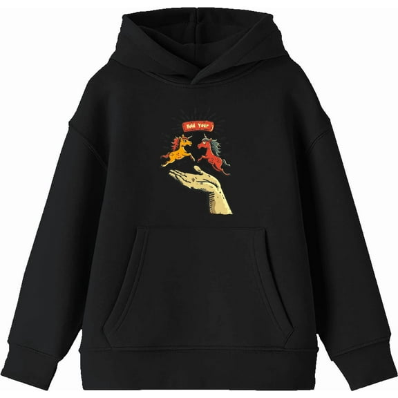 Hold Your Horses Humor Youth Black Long Sleeve Hoodie-XXL