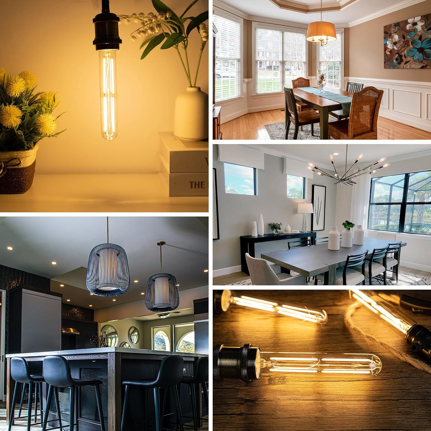 Tubular Light Bulb 7.3 Inch Dimmable T10 LED Bulb E26 6W 60 Watts Edison Bulbs 2700K Solf White,185mm Long for Wall Sconces, Pendant, Livingroom, 8-Pack