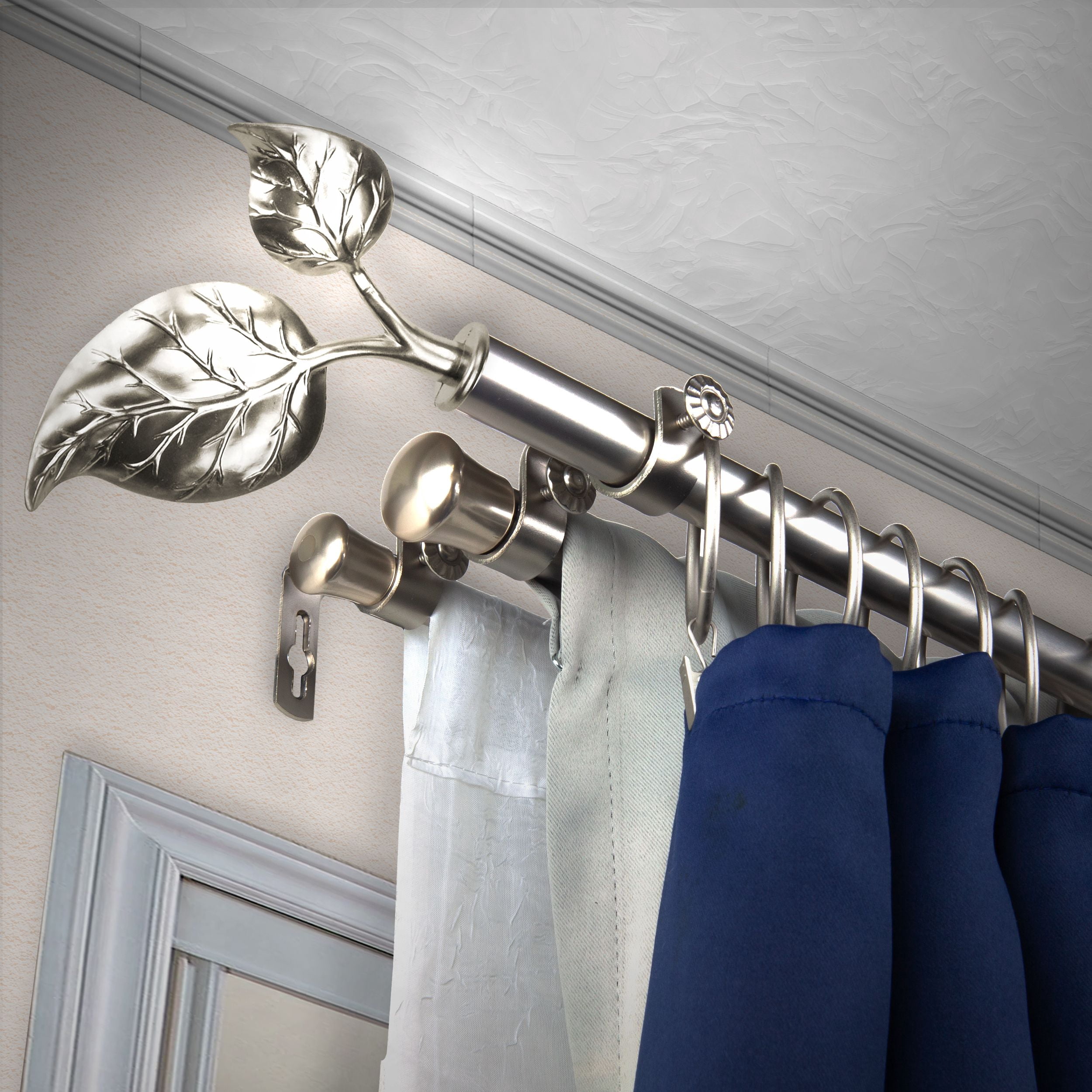 Penelope 13/16 inch Triple Curtain Rod 120-170" - Satin Nickel
