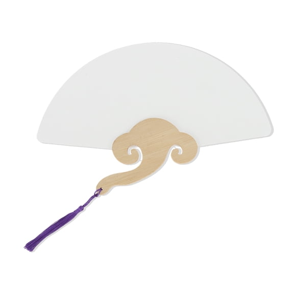 Unique Bargains 1 Pcs Portable Double-Sided Short Handle Round-Shaped Folding Fan for Wedding Xuan Paper Bamboo White [Double-Sided Short Handle Round-Shaped]