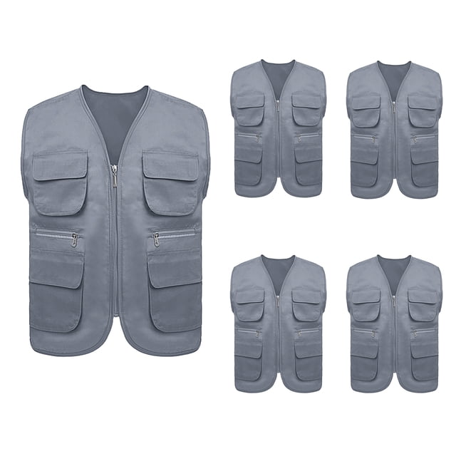 TOPTIE 5 Packs Supermarket Work Vest Volunteer Activity Event Waistcoat with Pockets-Gray-XL